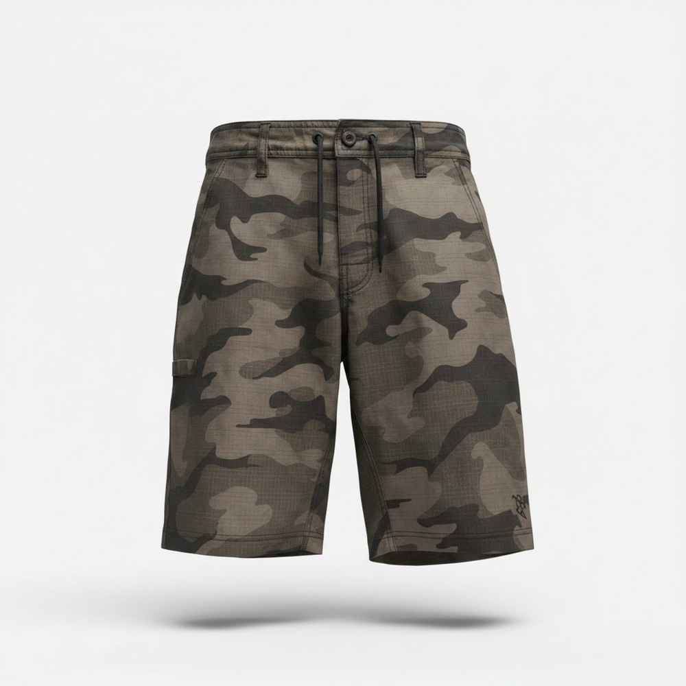 Da Hui Hybrid Board Shorts Mens 30 Green Camo Ripstop Stretch Pockets